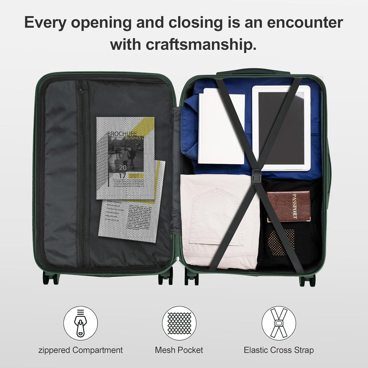 Hardside 21 Inch Carry On Luggage 22x14x9 Airline Approved with Spinner Wheels, ABS Hardshell Small Carry-On Suitcase with TSA Lock for Men & Women Lightweight Travel, Dark Green