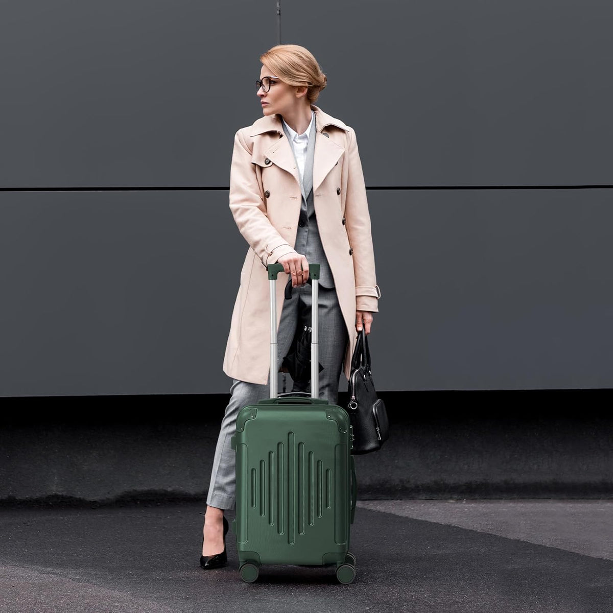 Hardside 21 Inch Carry On Luggage 22x14x9 Airline Approved with Spinner Wheels, ABS Hardshell Small Carry-On Suitcase with TSA Lock for Men & Women Lightweight Travel, Dark Green