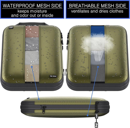 Premium Ultralight Compression Packing Cubes for Travel - Luggage Organizer Set (Double Sided Clean Dirty - Olive Green)