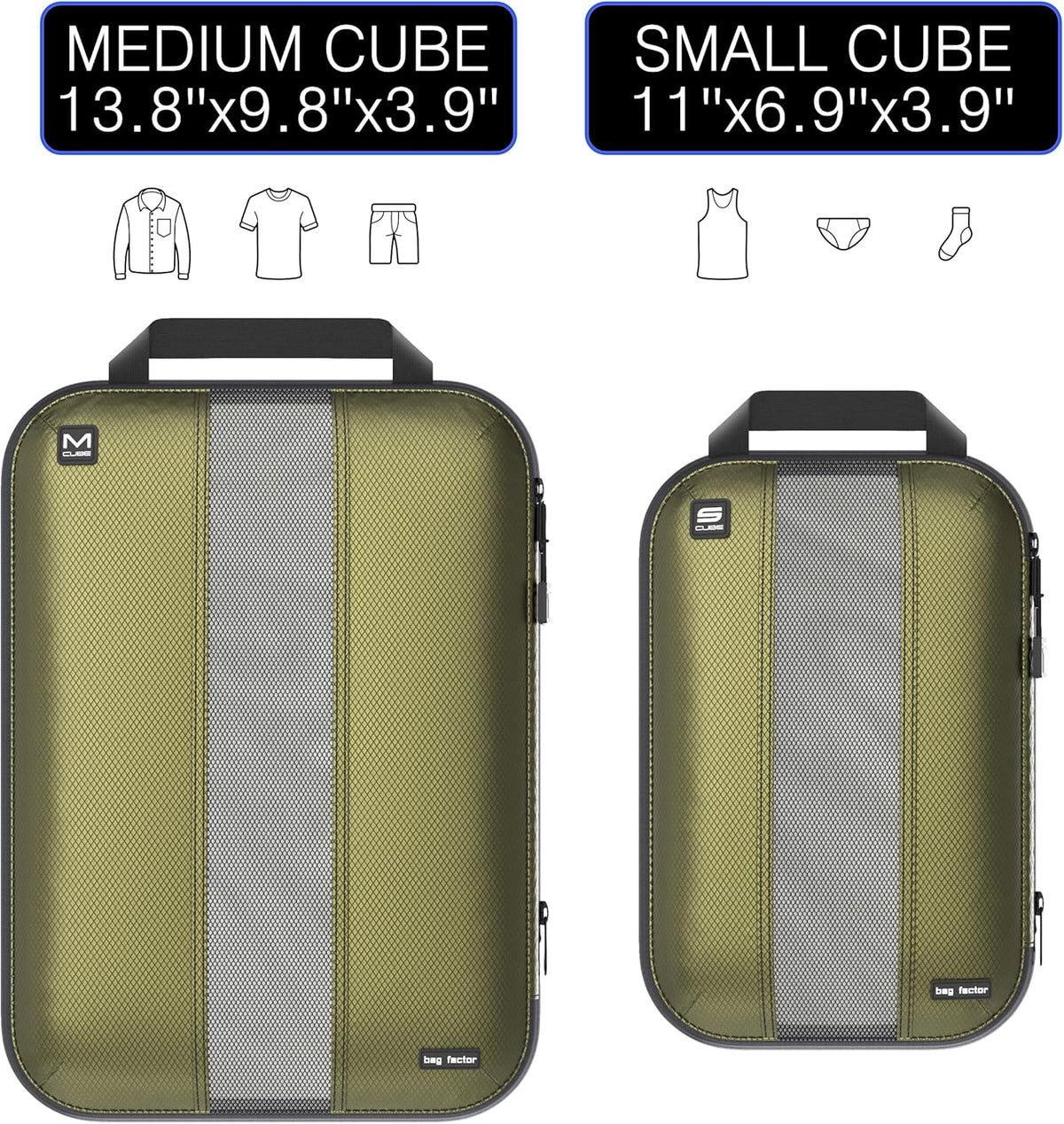 Premium Ultralight Compression Packing Cubes for Travel - Luggage Organizer Set (Double Sided Clean Dirty - Olive Green)