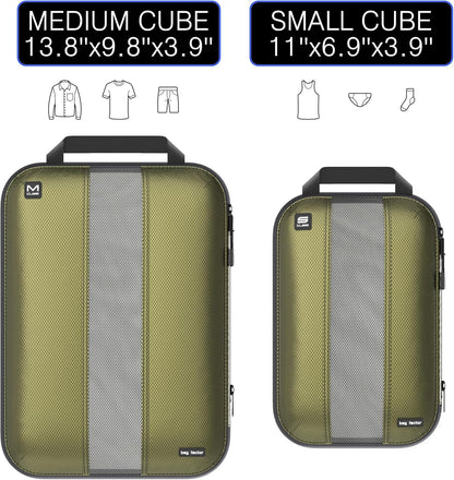 Premium Ultralight Compression Packing Cubes for Travel - Luggage Organizer Set (Double Sided Clean Dirty - Olive Green)
