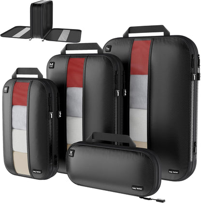 Premium Ultralight Compression Packing Cubes for Travel - Luggage Organizer Set (Double Sided Clean Dirty - Olive Green)