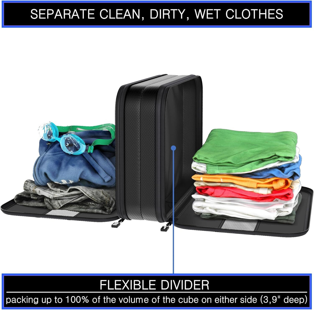 Premium Ultralight Compression Packing Cubes for Travel - Luggage Organizer Set (Double Sided Clean Dirty - Olive Green)