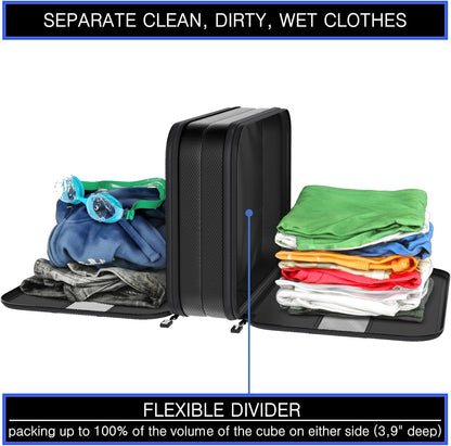 Premium Ultralight Compression Packing Cubes for Travel - Luggage Organizer Set (Double Sided Clean Dirty - Olive Green)