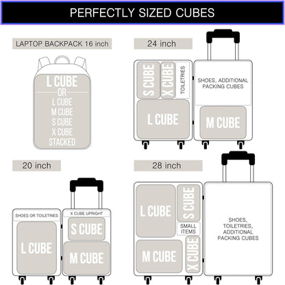 Premium Ultralight Compression Packing Cubes for Travel - Luggage Organizer Set (Double Sided Clean Dirty - Olive Green)
