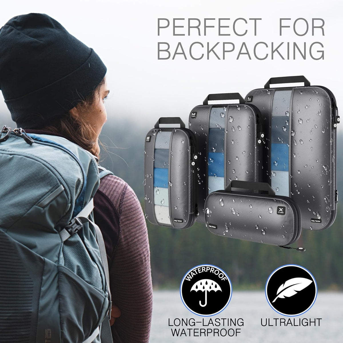 Premium Ultralight Compression Packing Cubes for Travel - Luggage Organizer Set (Double Sided Clean Dirty - Olive Green)