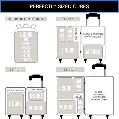 Premium Ultralight Compression Packing Cubes for Travel - Luggage Organizer Set (Double Sided Clean Dirty - Olive Green)