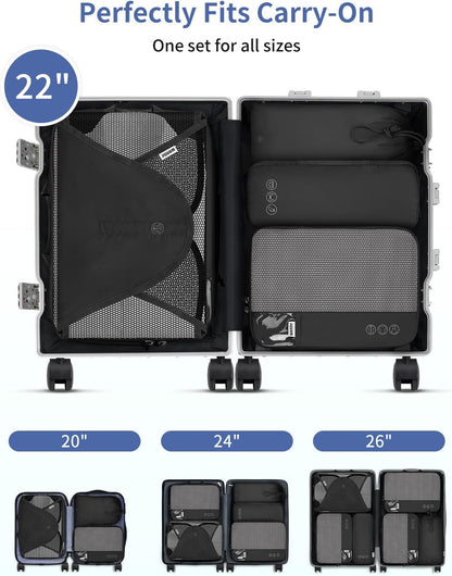 7 Set Compression Packing Cubes for Travel, Shirt Folder for Wrinkle-Free, Suitcase Organizer Bags Set for Carry-On Checked Luggage Duffle Bag Women Men(Black)