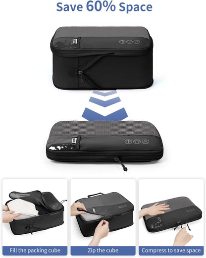 7 Set Compression Packing Cubes for Travel, Shirt Folder for Wrinkle-Free, Suitcase Organizer Bags Set for Carry-On Checked Luggage Duffle Bag Women Men(Black)