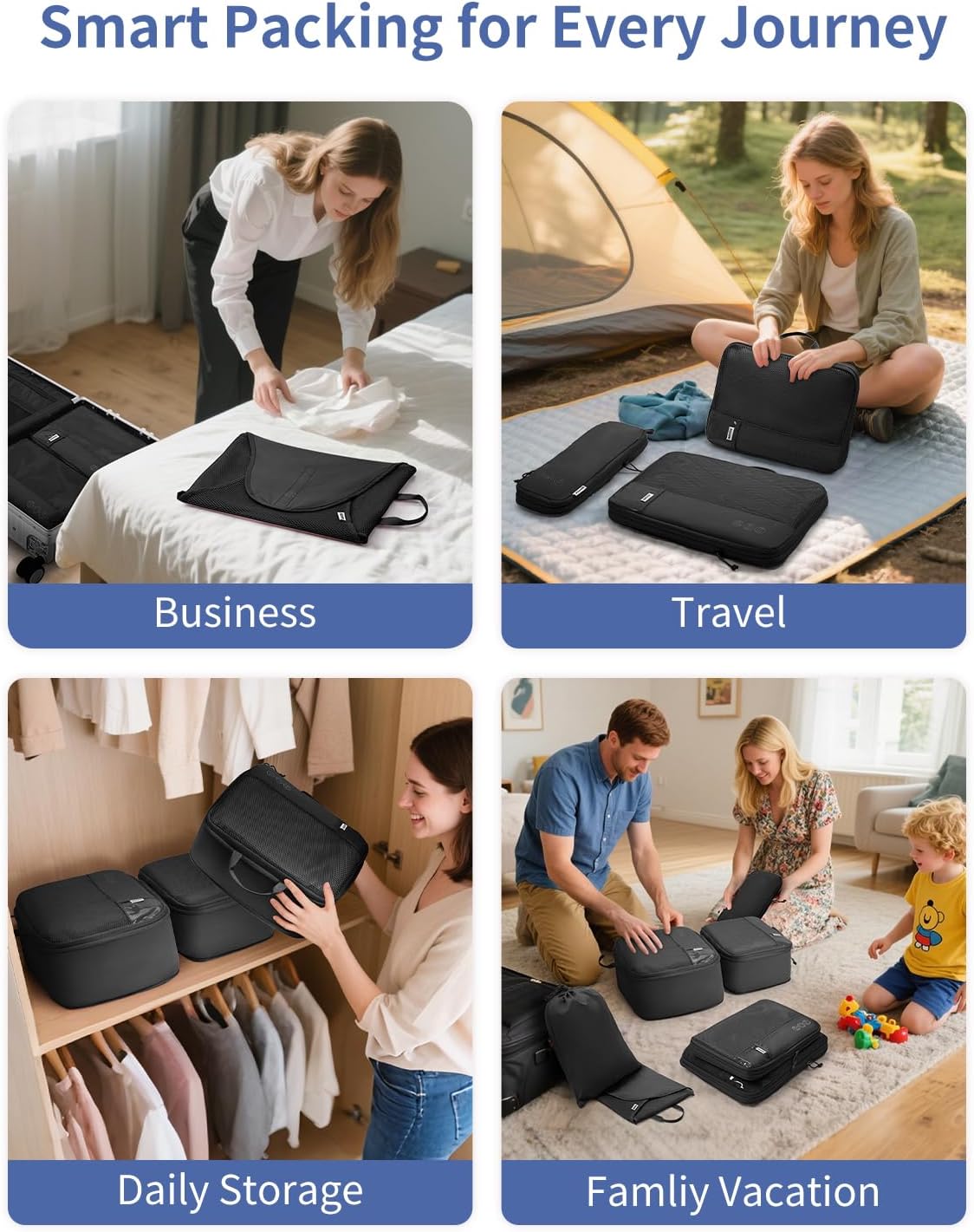 7 Set Compression Packing Cubes for Travel, Shirt Folder for Wrinkle-Free, Suitcase Organizer Bags Set for Carry-On Checked Luggage Duffle Bag Women Men(Black)