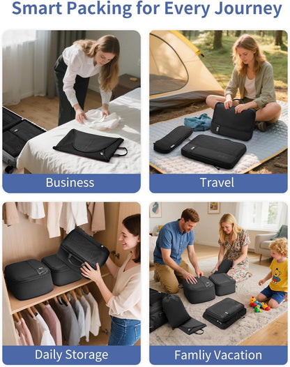 7 Set Compression Packing Cubes for Travel, Shirt Folder for Wrinkle-Free, Suitcase Organizer Bags Set for Carry-On Checked Luggage Duffle Bag Women Men(Black)