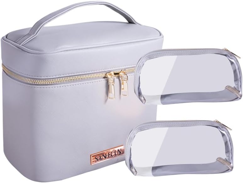 Travel Cosmetic Makeup Essentials Bag case Brush Case Wash Bag Cosmetic Pouch 3 Pcs Set Organization (3, Grey)