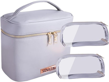 Travel Cosmetic Makeup Essentials Bag case Brush Case Wash Bag Cosmetic Pouch 3 Pcs Set Organization (3, Grey)
