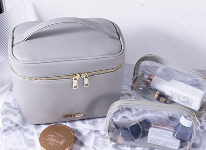 Travel Cosmetic Makeup Essentials Bag case Brush Case Wash Bag Cosmetic Pouch 3 Pcs Set Organization (3, Grey)
