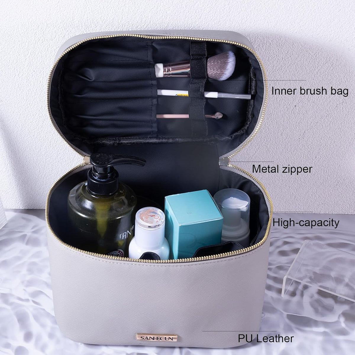 Travel Cosmetic Makeup Essentials Bag case Brush Case Wash Bag Cosmetic Pouch 3 Pcs Set Organization (3, Grey)