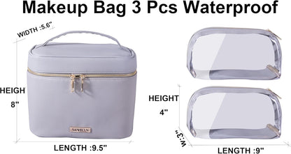Travel Cosmetic Makeup Essentials Bag case Brush Case Wash Bag Cosmetic Pouch 3 Pcs Set Organization (3, Grey)