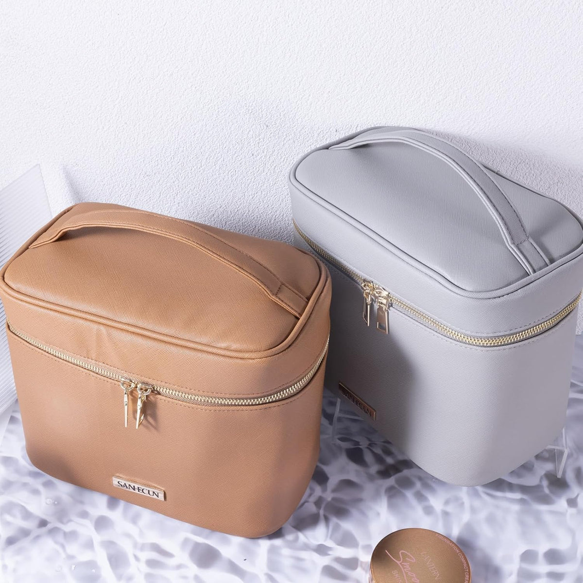 Travel Cosmetic Makeup Essentials Bag case Brush Case Wash Bag Cosmetic Pouch 3 Pcs Set Organization (3, Grey)