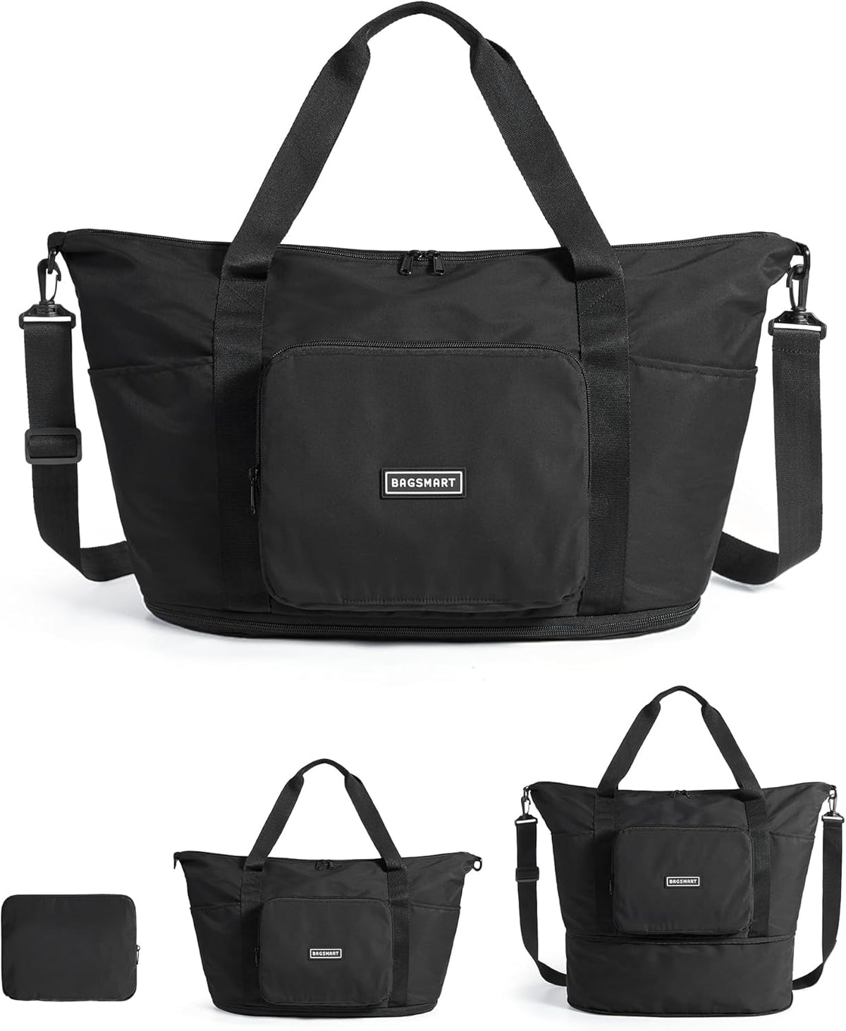 Foldable Travel Bag, 37L Expandable Personal Item Bag, Lightweight Weekender Bags for Women, Water Resistant Extra Carry on for Travel, Camel