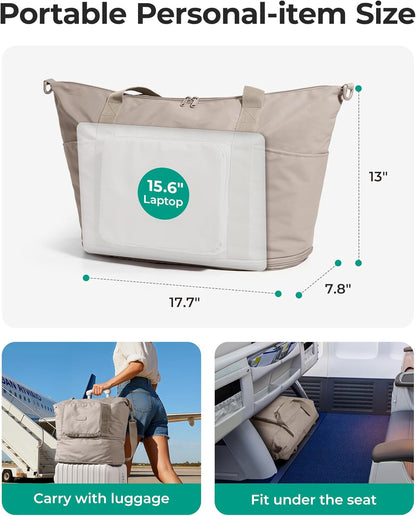 Foldable Travel Bag, 37L Expandable Personal Item Bag, Lightweight Weekender Bags for Women, Water Resistant Extra Carry on for Travel, Camel