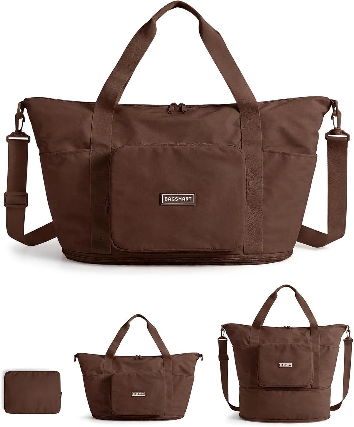 Foldable Travel Bag, 37L Expandable Personal Item Bag, Lightweight Weekender Bags for Women, Water Resistant Extra Carry on for Travel, Camel