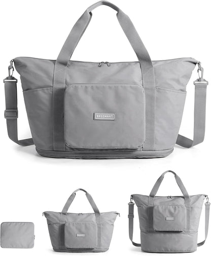 Foldable Travel Bag, 37L Expandable Personal Item Bag, Lightweight Weekender Bags for Women, Water Resistant Extra Carry on for Travel, Camel