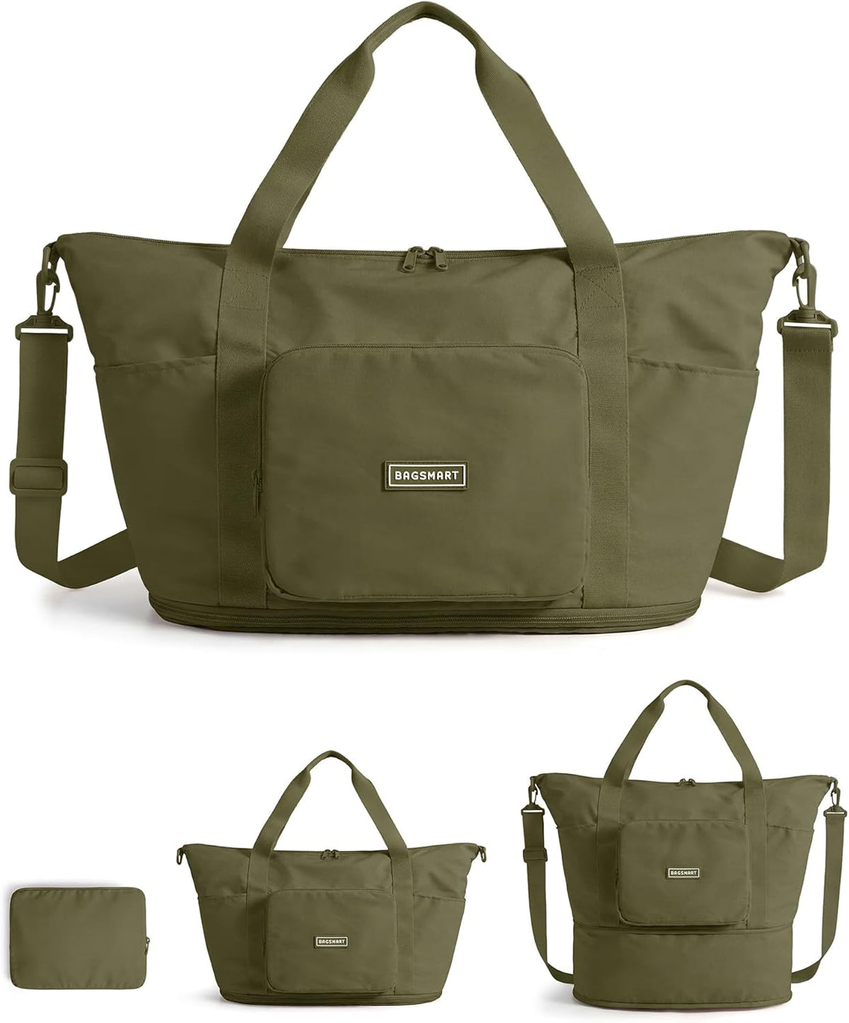 Foldable Travel Bag, 37L Expandable Personal Item Bag, Lightweight Weekender Bags for Women, Water Resistant Extra Carry on for Travel, Camel