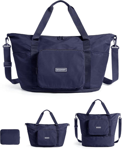 Foldable Travel Bag, 37L Expandable Personal Item Bag, Lightweight Weekender Bags for Women, Water Resistant Extra Carry on for Travel, Camel