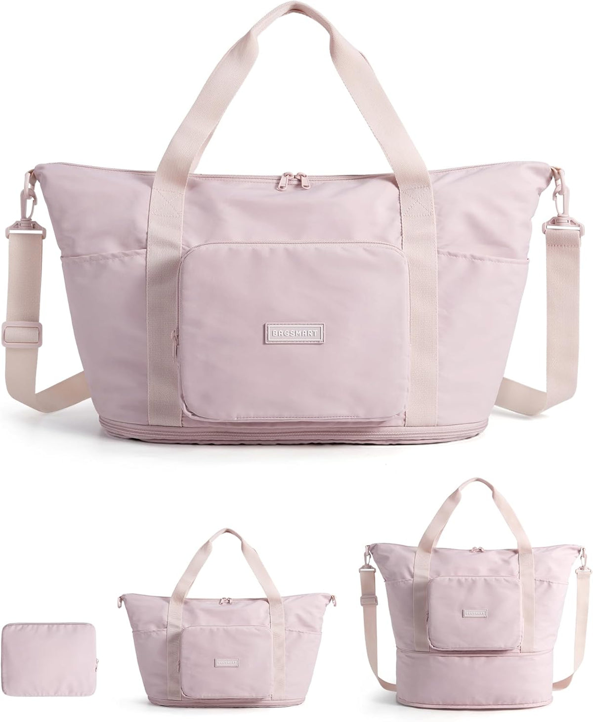 Foldable Travel Bag, 37L Expandable Personal Item Bag, Lightweight Weekender Bags for Women, Water Resistant Extra Carry on for Travel, Camel