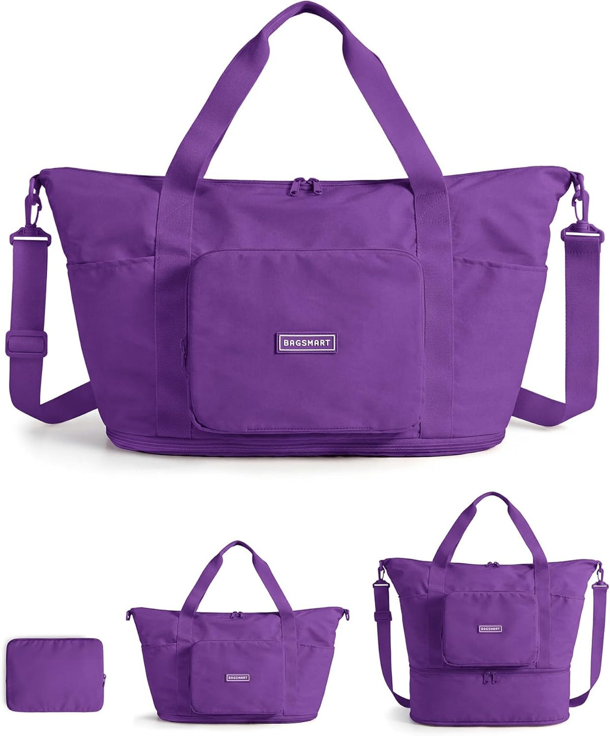 Foldable Travel Bag, 37L Expandable Personal Item Bag, Lightweight Weekender Bags for Women, Water Resistant Extra Carry on for Travel, Camel