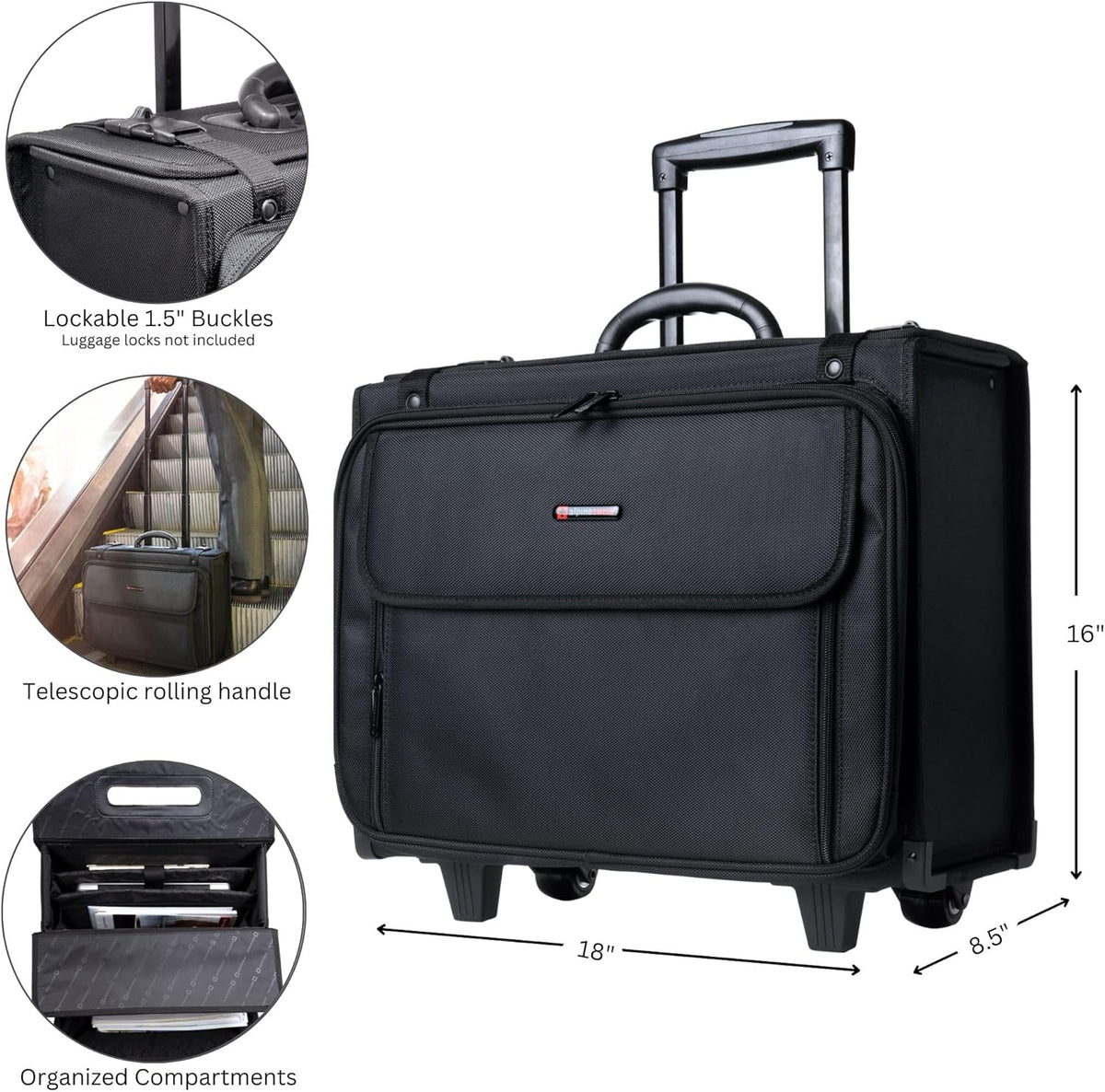 Rolling Briefcase | Laptop Bag For Men & Women | Hard Side Catalog Case on Wheels | Legal Size File Dividers | Lawyers Attache Case | Carry-On Overnight Business Travel Bag