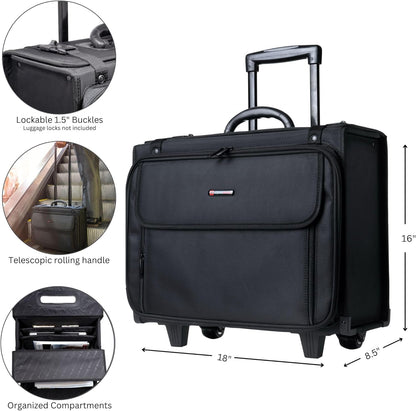 Rolling Briefcase | Laptop Bag For Men & Women | Hard Side Catalog Case on Wheels | Legal Size File Dividers | Lawyers Attache Case | Carry-On Overnight Business Travel Bag
