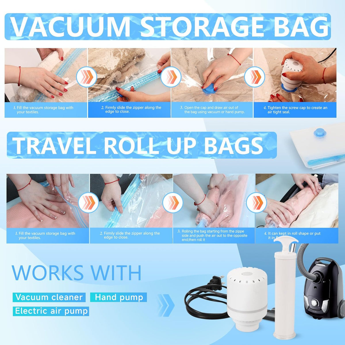 Compression Bags for Travel - Travel Essentials - Space Saver Bags - No Vacuum Needed - Compression Packing Bags for Cruise Accessories