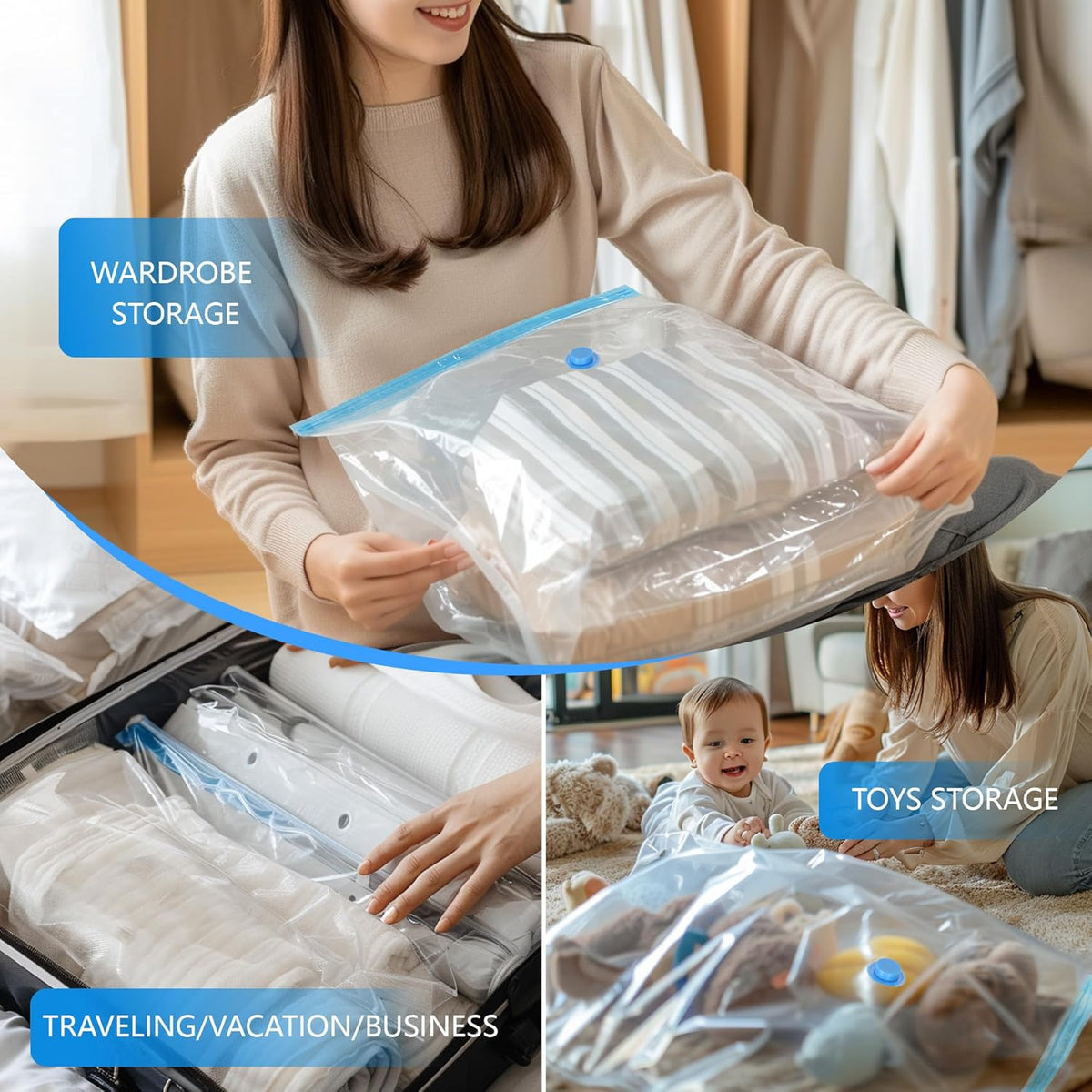Compression Bags for Travel - Travel Essentials - Space Saver Bags - No Vacuum Needed - Compression Packing Bags for Cruise Accessories