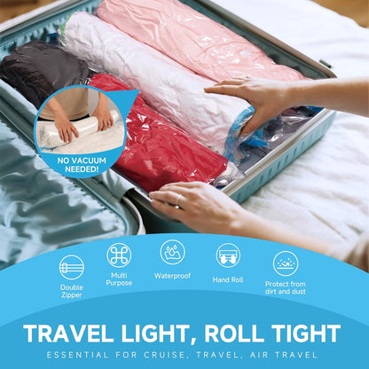 Compression Bags for Travel - Travel Essentials - Space Saver Bags - No Vacuum Needed - Compression Packing Bags for Cruise Accessories