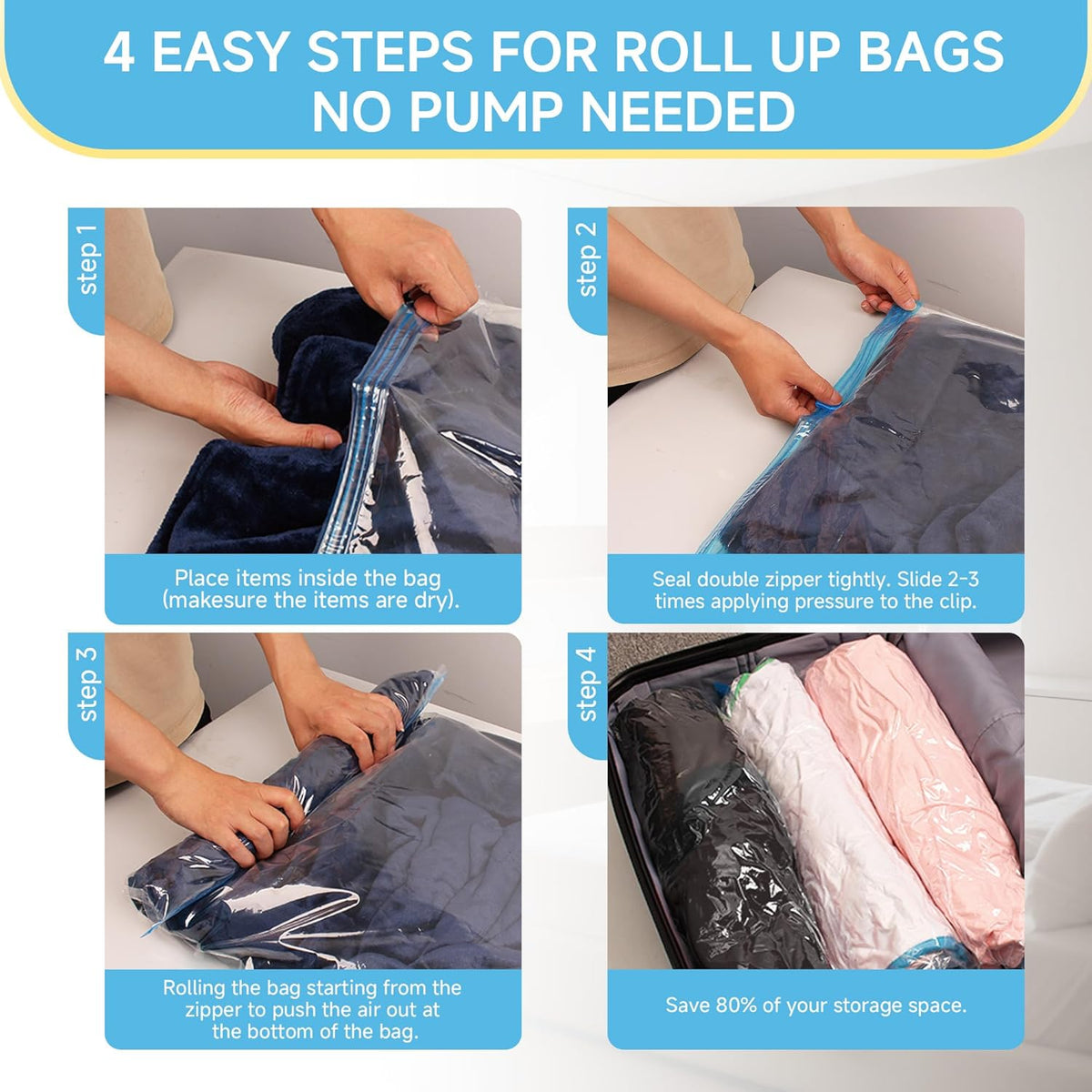 Compression Bags for Travel - Travel Essentials - Space Saver Bags - No Vacuum Needed - Compression Packing Bags for Cruise Accessories