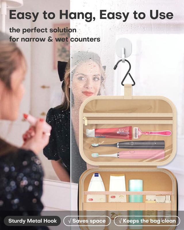 Hanging Travel Toiletry Bag Women Men, Black, Medium | Waterproof Makeup Bag Hanging Hook,Multiple Pockets,Travel Essentials,11.2 x 3.2 x 8.9inches