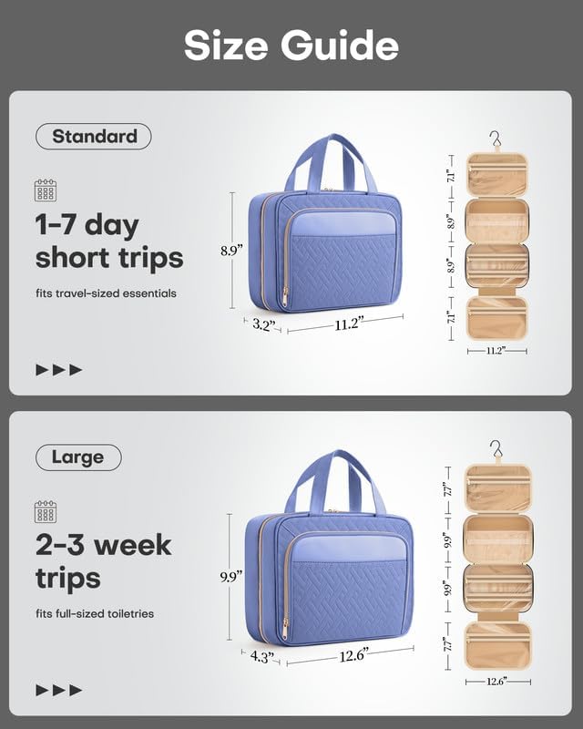 Hanging Travel Toiletry Bag Women Men, Black, Medium | Waterproof Makeup Bag Hanging Hook,Multiple Pockets,Travel Essentials,11.2 x 3.2 x 8.9inches