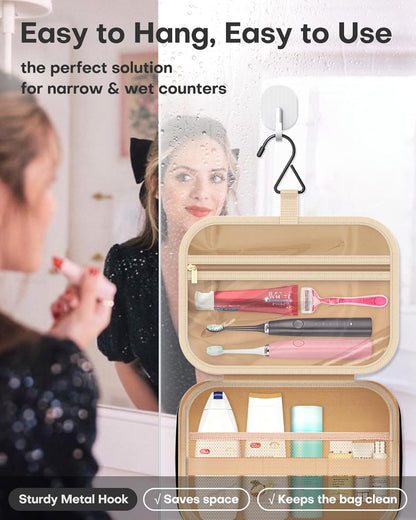 Hanging Travel Toiletry Bag Women Men, Black, Medium | Waterproof Makeup Bag Hanging Hook,Multiple Pockets,Travel Essentials,11.2 x 3.2 x 8.9inches