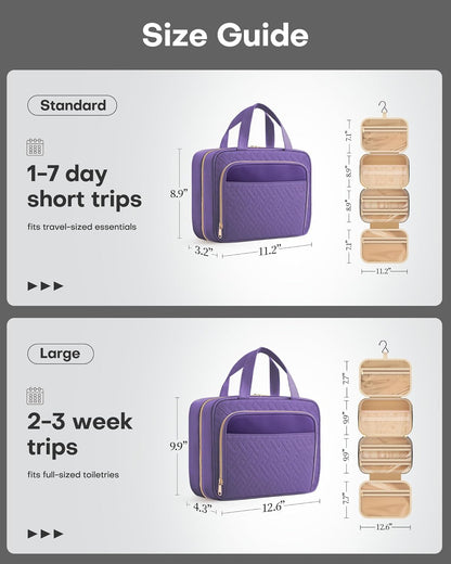 Hanging Travel Toiletry Bag Women Men, Black, Medium | Waterproof Makeup Bag Hanging Hook,Multiple Pockets,Travel Essentials,11.2 x 3.2 x 8.9inches