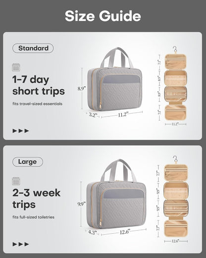 Hanging Travel Toiletry Bag Women Men, Black, Medium | Waterproof Makeup Bag Hanging Hook,Multiple Pockets,Travel Essentials,11.2 x 3.2 x 8.9inches