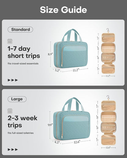 Hanging Travel Toiletry Bag Women Men, Black, Medium | Waterproof Makeup Bag Hanging Hook,Multiple Pockets,Travel Essentials,11.2 x 3.2 x 8.9inches