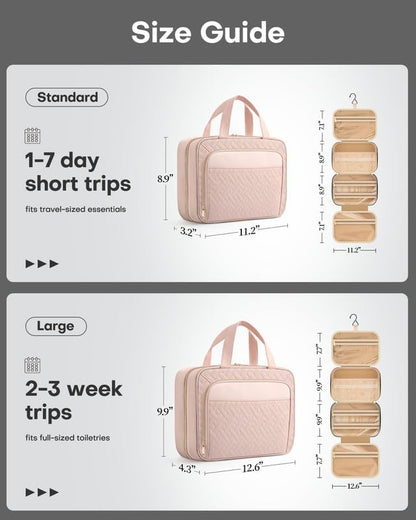 Hanging Travel Toiletry Bag Women Men, Black, Medium | Waterproof Makeup Bag Hanging Hook,Multiple Pockets,Travel Essentials,11.2 x 3.2 x 8.9inches
