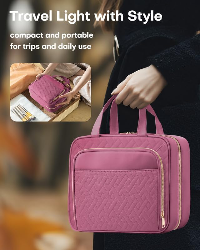 Hanging Travel Toiletry Bag Women Men, Black, Medium | Waterproof Makeup Bag Hanging Hook,Multiple Pockets,Travel Essentials,11.2 x 3.2 x 8.9inches