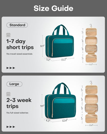 Hanging Travel Toiletry Bag Women Men, Black, Medium | Waterproof Makeup Bag Hanging Hook,Multiple Pockets,Travel Essentials,11.2 x 3.2 x 8.9inches
