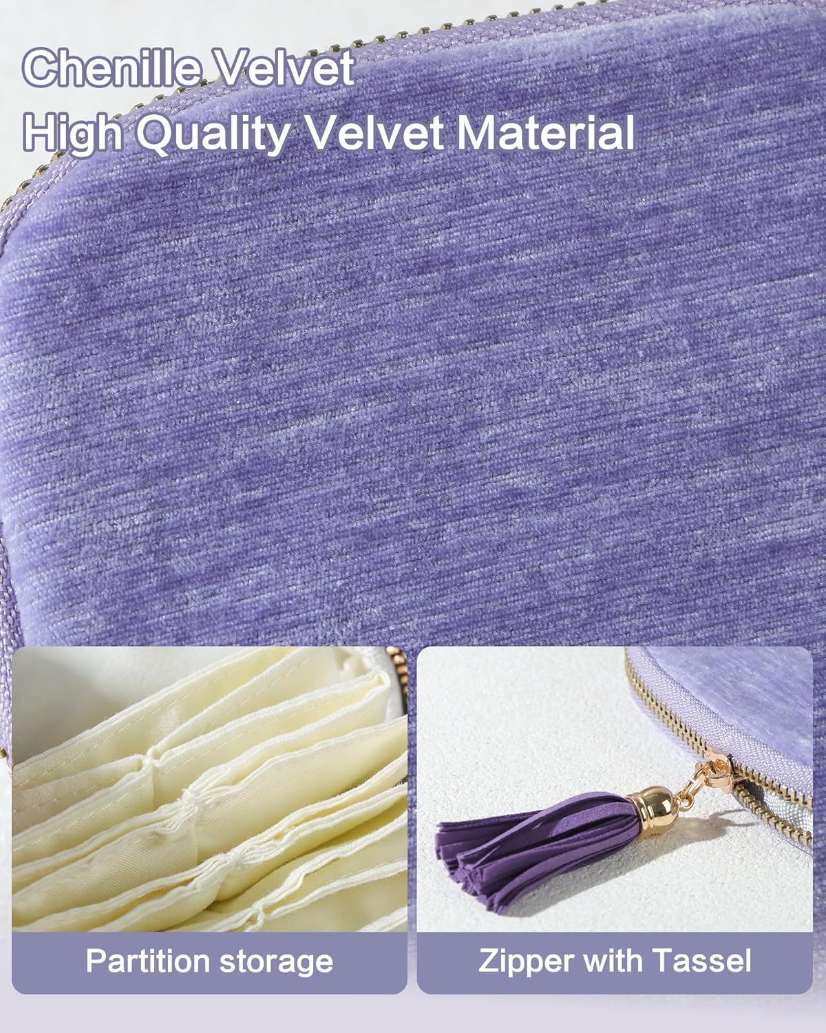 Travel Jewelry Case, Small Velvet Jewelry Bag with Zipper, 5-Layer Anti-Scratch Pouch for Bracelets Necklaces Earrings, Tangle-Free Jewelry Storage, Gift for Her Chenille Velvet Yellow