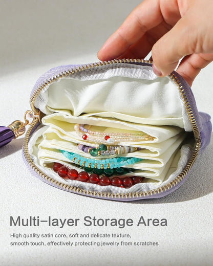 Travel Jewelry Case, Small Velvet Jewelry Bag with Zipper, 5-Layer Anti-Scratch Pouch for Bracelets Necklaces Earrings, Tangle-Free Jewelry Storage, Gift for Her Chenille Velvet Yellow