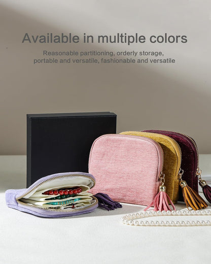 Travel Jewelry Case, Small Velvet Jewelry Bag with Zipper, 5-Layer Anti-Scratch Pouch for Bracelets Necklaces Earrings, Tangle-Free Jewelry Storage, Gift for Her Chenille Velvet Yellow
