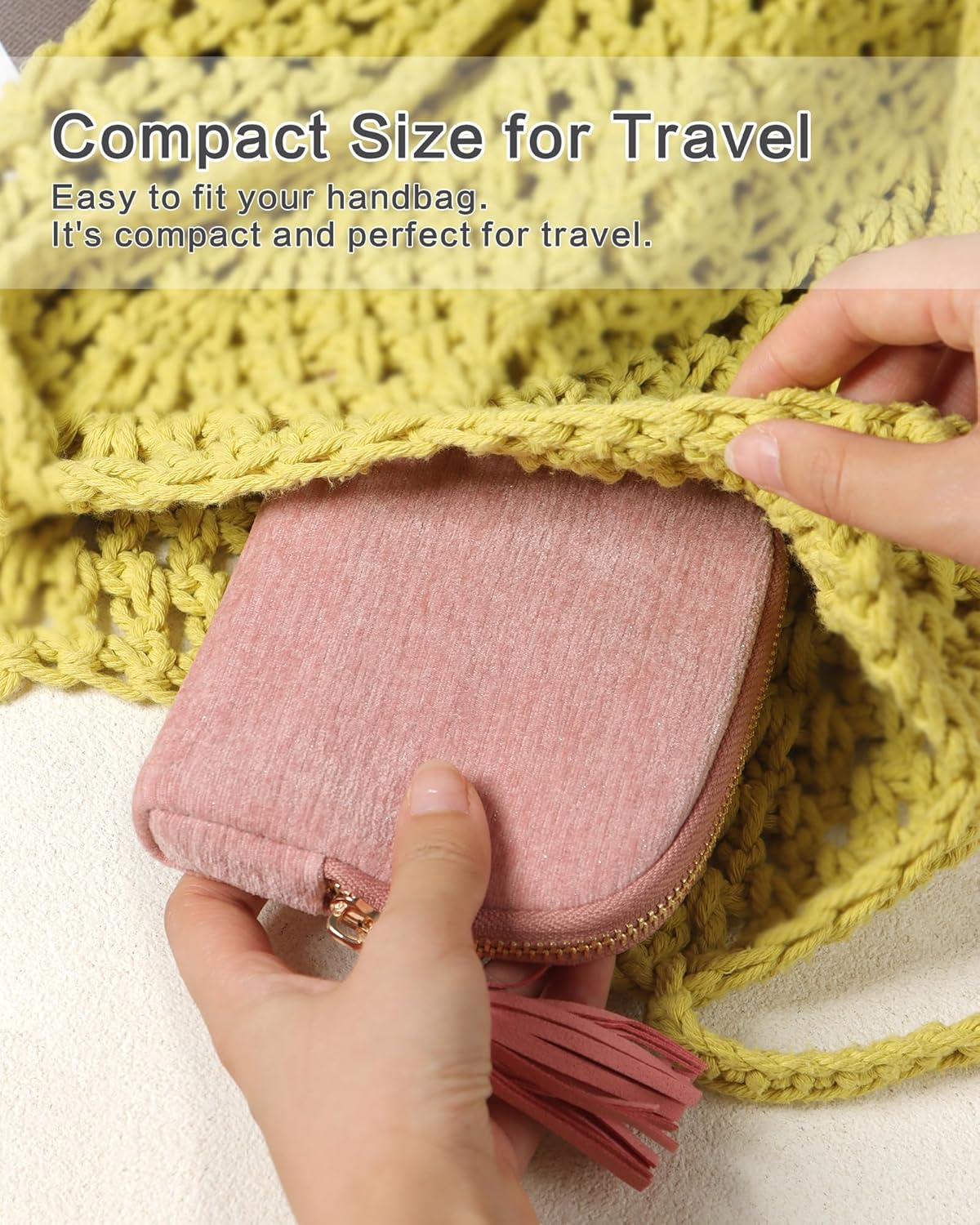 Travel Jewelry Case, Small Velvet Jewelry Bag with Zipper, 5-Layer Anti-Scratch Pouch for Bracelets Necklaces Earrings, Tangle-Free Jewelry Storage, Gift for Her Chenille Velvet Yellow