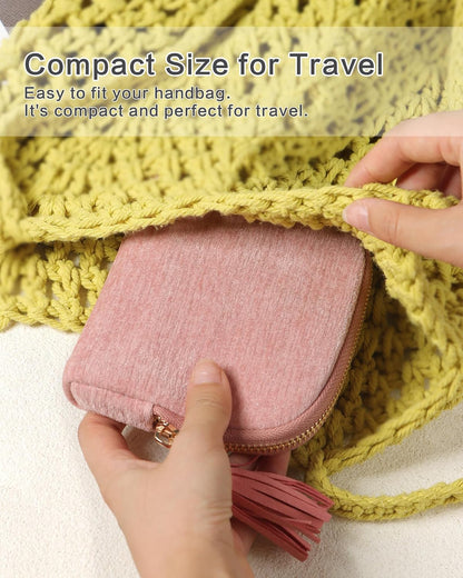Travel Jewelry Case, Small Velvet Jewelry Bag with Zipper, 5-Layer Anti-Scratch Pouch for Bracelets Necklaces Earrings, Tangle-Free Jewelry Storage, Gift for Her Chenille Velvet Yellow