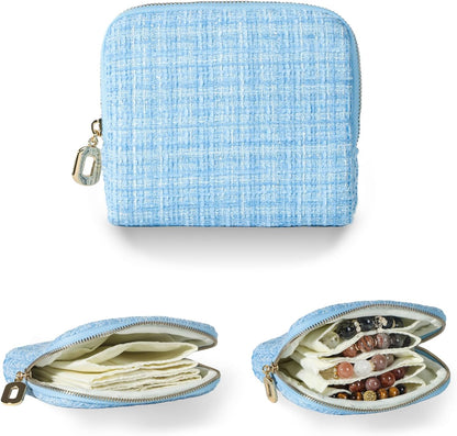 Travel Jewelry Case, Small Velvet Jewelry Bag with Zipper, 5-Layer Anti-Scratch Pouch for Bracelets Necklaces Earrings, Tangle-Free Jewelry Storage, Gift for Her Chenille Velvet Yellow